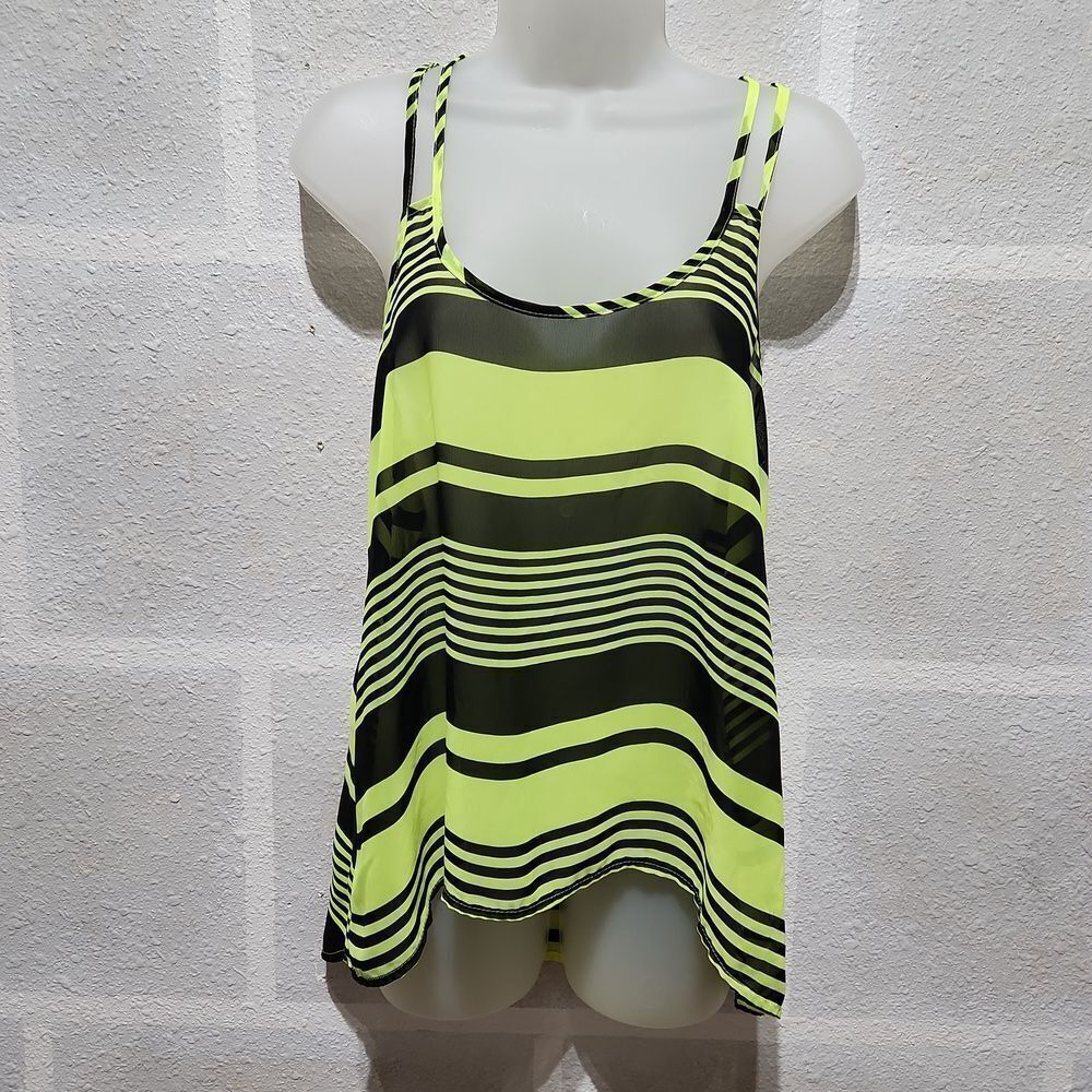 American Dream Sheer Neon & Black Striped Tank Top